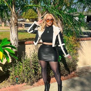 FULLY FUR LINED INSIDE warm cozy faux leather and fur jacket